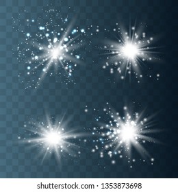 Set of Glowing Light Stars with Sparkles. Light effect. Vector Illustration. EPS10