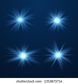 Set of Glowing Light Stars with Sparkles. Light effect. Vector Illustration. EPS10