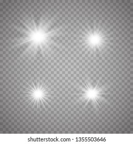 Set of Glowing Light Stars with Sparkles. Light effect. Vector Illustration. EPS10