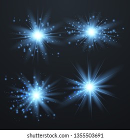 Set of Glowing Light Stars with Sparkles. Light effect. Vector Illustration. EPS10