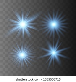 Set of Glowing Light Stars with Sparkles. Light effect. Vector Illustration. EPS10