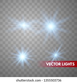 Set of Glowing Light Stars with Sparkles. Light effect. Vector Illustration. EPS10