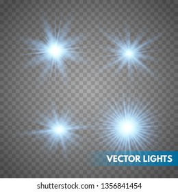 Set of Glowing Light Stars with Sparkles. Light effect. Vector Illustration. EPS10