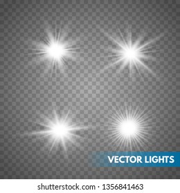 Set of Glowing Light Stars with Sparkles. Light effect. Vector Illustration. EPS10