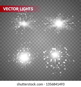 Set of Glowing Light Stars with Sparkles. Light effect. Vector Illustration. EPS10