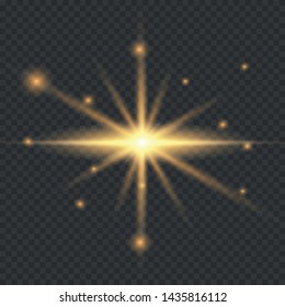 Set of Glowing Light Stars with Sparkles. Golden Light effect. Vector Illustration