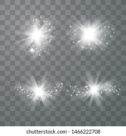 Set of Glowing Light Stars with Sparkles. White Light effect. Glow light effect. Star burst with sparkles.Sun.