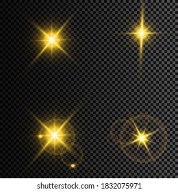 Set of Glowing Light Stars with Sparkles. Light effect. Vector Illustration.

