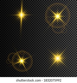 Set of Glowing Light Stars with Sparkles. Light effect. Vector Illustration.
