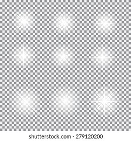 Set of Glowing Light Stars with Sparkles Vector Illustration EPS10