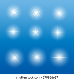 Set of Glowing Light Stars with Sparkles Vector Illustration EPS10