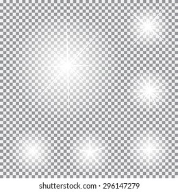Set of Glowing Light Stars with Sparkles Vector Illustration EPS10