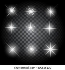 Set of Glowing Light Stars with Sparkles Vector Illustration EPS10