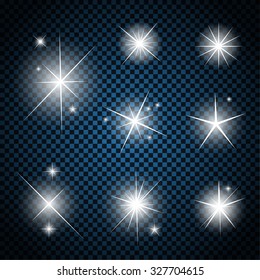 Set of Glowing Light Stars with Sparkles Vector Illustration EPS10