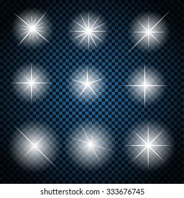 Set of Glowing Light Stars with Sparkles Vector Illustration EPS10