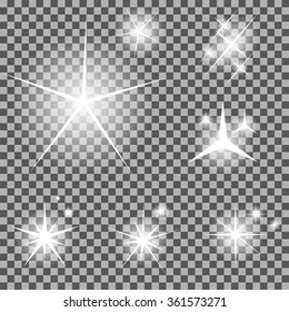 Set of Glowing Light Stars with Sparkles Vector Illustration EPS10
