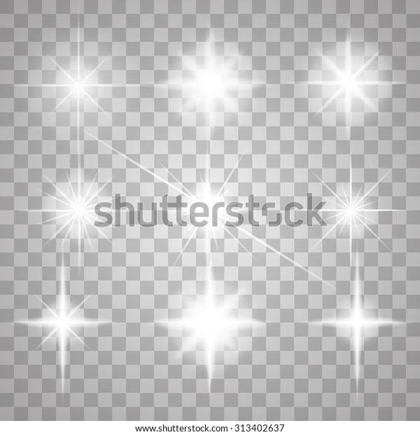 Set of Glowing Light Stars with Sparkles Vector\
Illustration EPS10