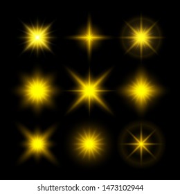 Set of glowing lights effect on black background.