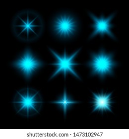 Set of glowing lights effect on black background.