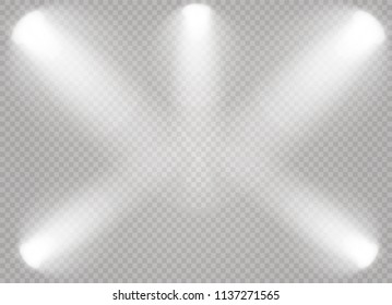 Set of glowing lights effects isolated on transparent background. Sun flash with rays and spotlight. Glow light effect. Star burst with sparkles
