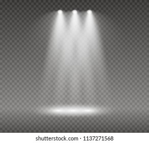 Set of glowing lights effects isolated on transparent background. Sun flash with rays and spotlight. Glow light effect. Star burst with sparkles