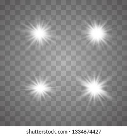 Set of glowing lights effects isolated on transparent background. Glowing lights effect, flare, explosion and stars. Bright Star.