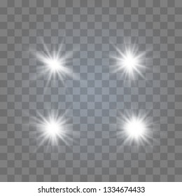 Set of glowing lights effects isolated on transparent background. Glowing lights effect, flare, explosion and stars. Bright Star.