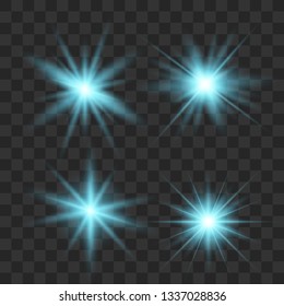 Set of glowing lights effects isolated on transparent background. Glowing lights effect, flare, explosion and stars. Bright Star.