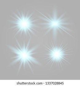 Set of glowing lights effects isolated on transparent background. Glowing lights effect, flare, explosion and stars. Bright Star.