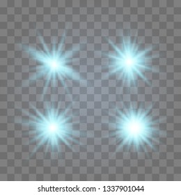 Set of glowing lights effects isolated on transparent background. Glowing lights effect, flare, explosion and stars. Bright Star.