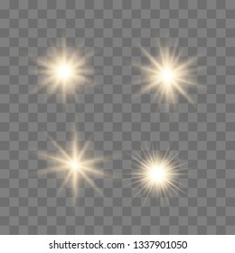 Set of glowing lights effects isolated on transparent background. Glowing lights effect, flare, explosion and stars. Bright Star.