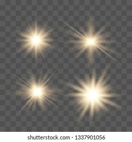 Set of glowing lights effects isolated on transparent background. Glowing lights effect, flare, explosion and stars. Bright Star.