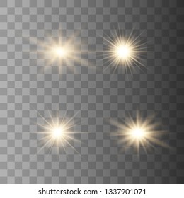 Set of glowing lights effects isolated on transparent background. Glowing lights effect, flare, explosion and stars. Bright Star.
