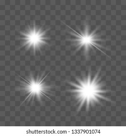 Set of glowing lights effects isolated on transparent background. Glowing lights effect, flare, explosion and stars. Bright Star.