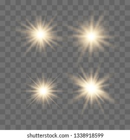 Set of glowing lights effects isolated on transparent background. Glowing lights effect, flare, explosion and stars. Bright Star.