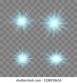 Set of glowing lights effects isolated on transparent background. Glowing lights effect, flare, explosion and stars. Bright Star.