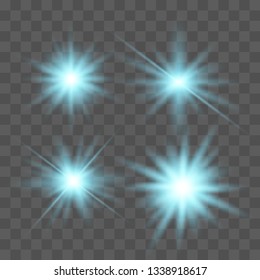 Set of glowing lights effects isolated on transparent background. Glowing lights effect, flare, explosion and stars. Bright Star.