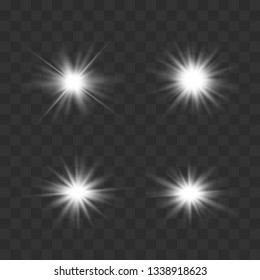 Set of glowing lights effects isolated on transparent background. Glowing lights effect, flare, explosion and stars. Bright Star.