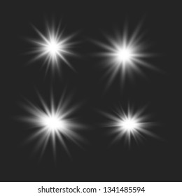 Set of glowing lights effects isolated on transparent background. Glowing lights effect, flare, explosion and stars. Bright Star.