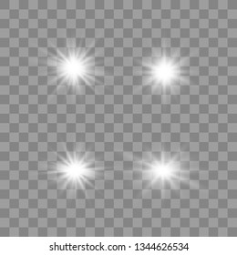 Set of glowing lights effects isolated on transparent background. Glowing lights effect, flare, explosion and stars. Bright Star.