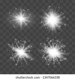 Set of glowing lights effects isolated on transparent background. Glowing lights effect, flare, explosion and stars. Bright Star.