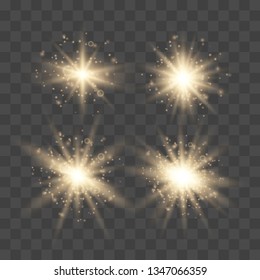 Set of glowing lights effects isolated on transparent background. Glowing lights effect, flare, explosion and stars. Bright Star.