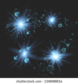 Set of glowing lights effects isolated on transparent background. Glowing lights effect, flare, explosion and stars. Bright Star.