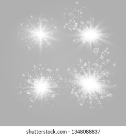 Set of glowing lights effects isolated on transparent background. Glowing lights effect, flare, explosion and stars. Bright Star.