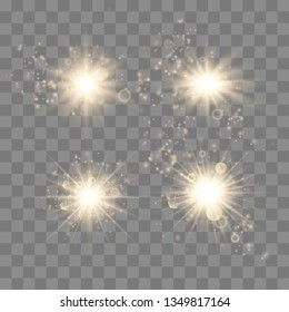 Set of glowing lights effects isolated on transparent background. Glowing lights effect, flare, explosion and stars. Bright Star.