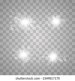 Set of glowing lights effects isolated on transparent background. Glowing lights effect, flare, explosion and stars. Bright Star.