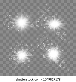 Set of glowing lights effects isolated on transparent background. Glowing lights effect, flare, explosion and stars. Bright Star.