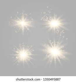 Set of glowing lights effects isolated on transparent background. Glowing lights effect, flare, explosion and stars. Bright Star.