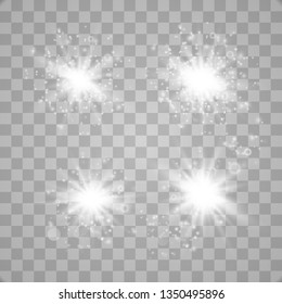 Set of glowing lights effects isolated on transparent background. Glowing lights effect, flare, explosion and stars. Bright Star.