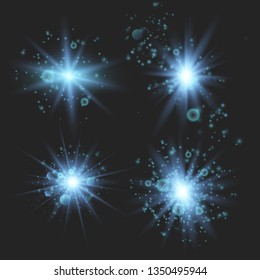 Set of glowing lights effects isolated on transparent background. Glowing lights effect, flare, explosion and stars. Bright Star.